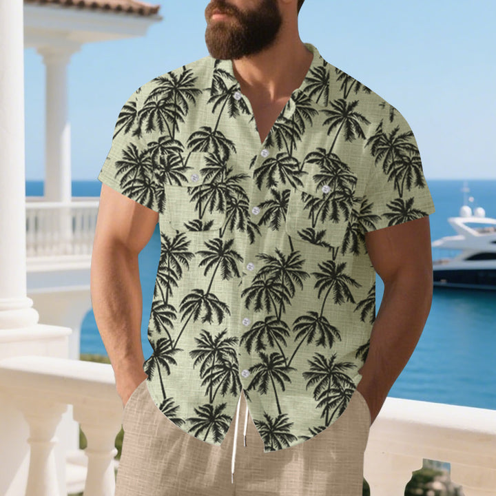 Herren Kurzarm-Hemd mit tropischem Foliage-Muster und bequemer Passform Aliams