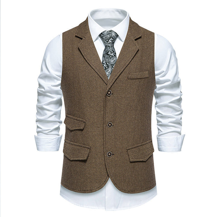 Herren elegante Anzugweste im klassischen Herringbone-Design mit praktischen Taschen Aliams 1758809564