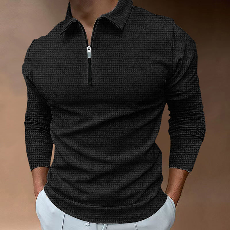 Herren Sportliches Langarm-Henley-Shirt mit Reißverschluss und strukturierter Oberfläche Aliams