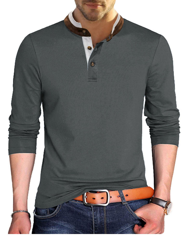 Herren Stilvolles Langarmshirt mit Henley-Kragen und dekorativen Knöpfen Aliams