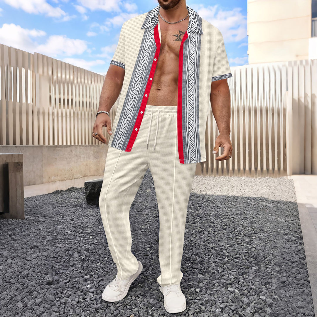 Herren Freizeit Set mit Kurzarmhemd und bequemer Hose Aliams