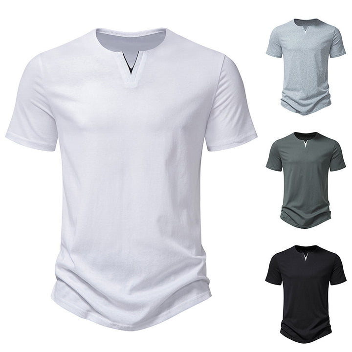 Herren Kurzarm-Henley-T-Shirt mit kreativem V-Ausschnitt und angenehmem Tragegefühl Aliams