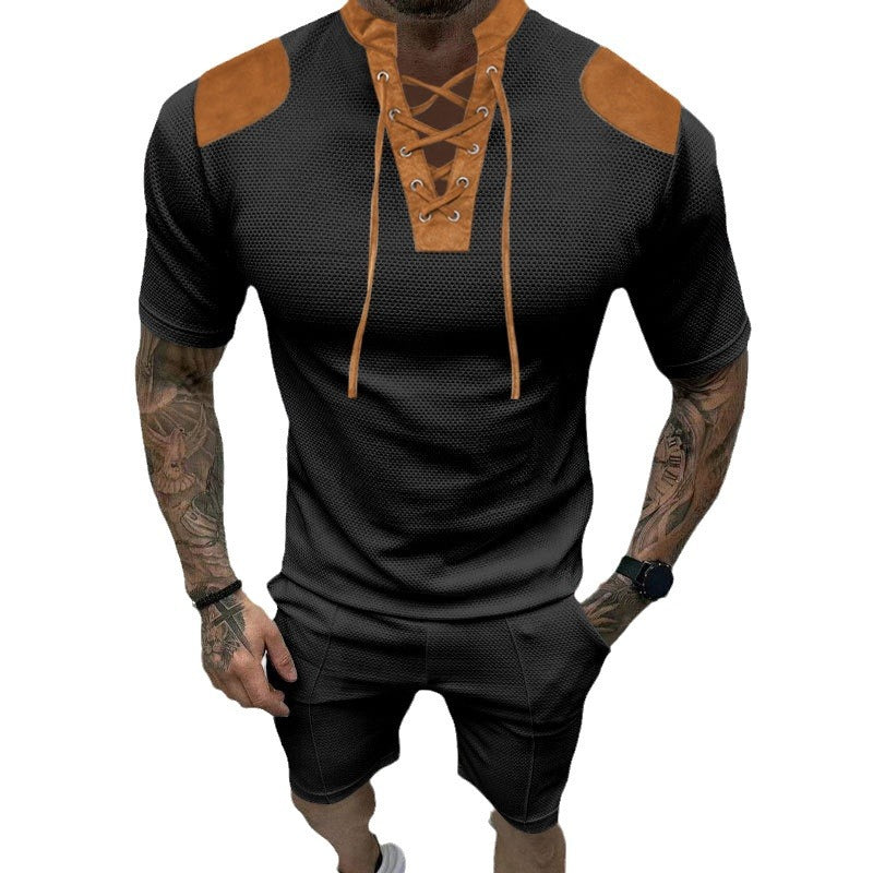 Herren trendiges Sport-T-Shirt mit einzigartigem Schnürdesign und atmungsaktivem Gewebe Aliams