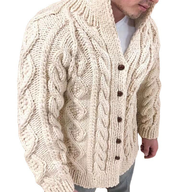 Herren Grobstrickjacke mit klassischem Stehkragen und Knopfverschluss Aliams