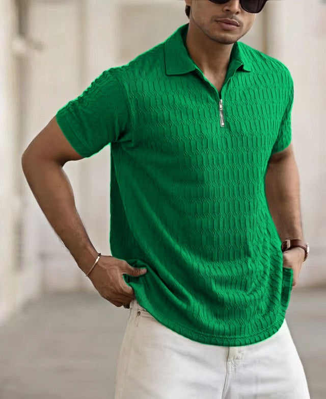 Herren Kurzarm Poloshirt mit strukturiertem Design und Reißverschluss Aliams