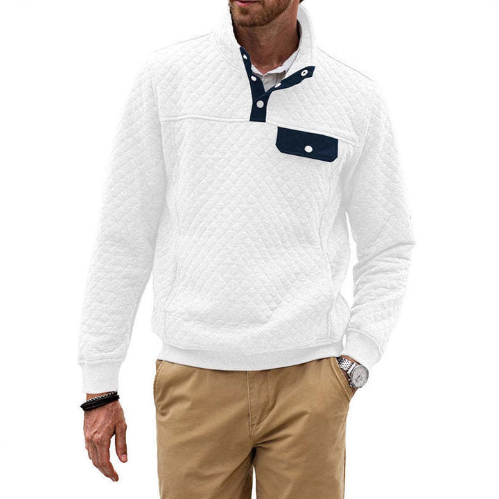 Herren sportlicher Fleece-Pullover mit praktischem Reißverschluss und Knopfleiste Aliams