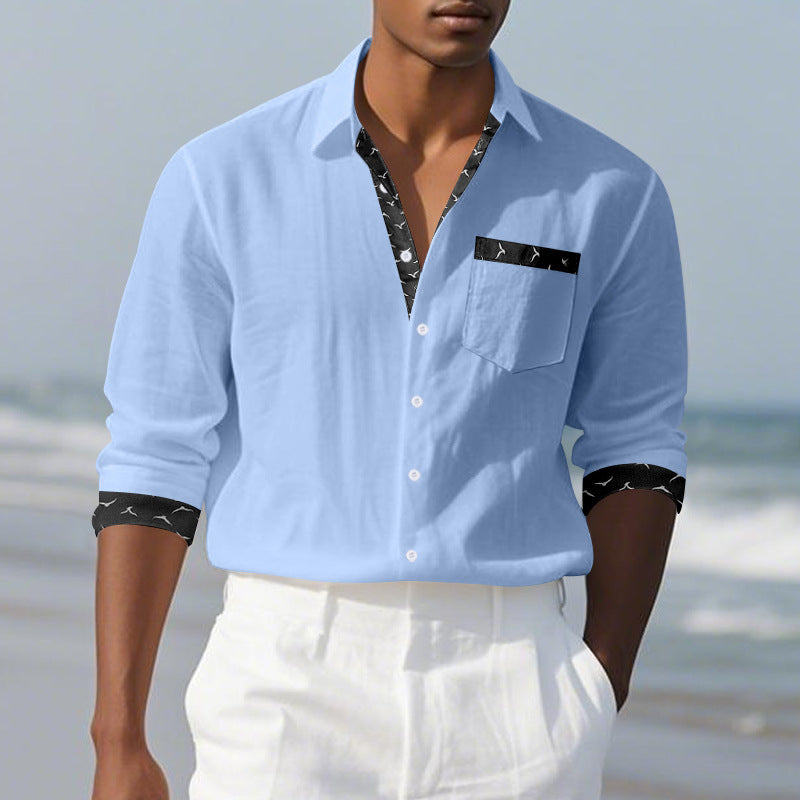 Herren Elegantes Langarmhemd mit Kontrastdetails und Brusttasche Aliams