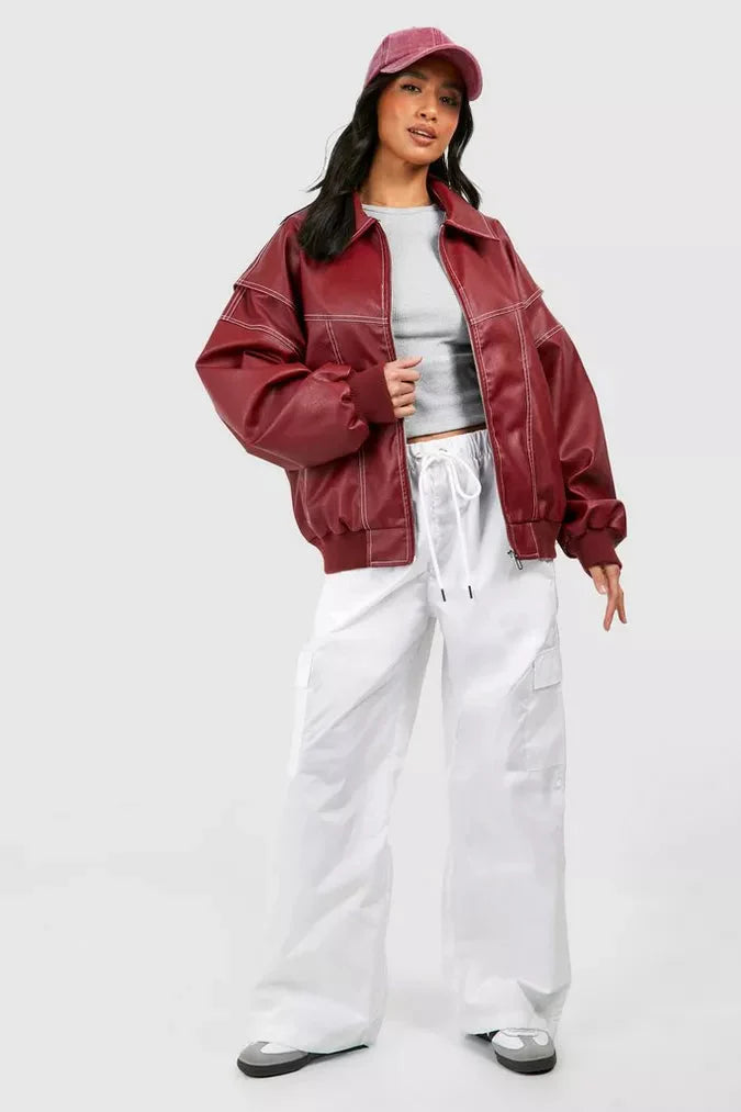 Oversize-Bomberjacke Mit Reißverschluss Für Herbst