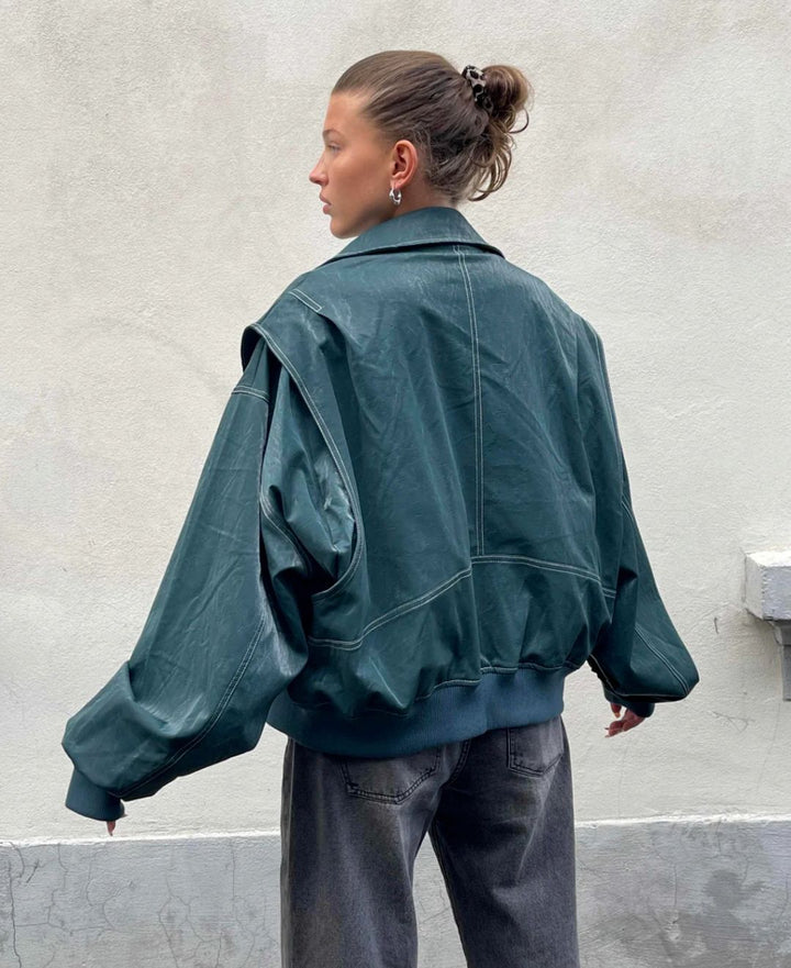 Oversize-Bomberjacke Mit Reißverschluss Für Herbst