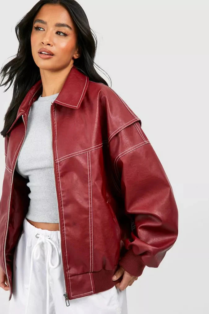 Oversize-Bomberjacke Mit Reißverschluss Für Herbst