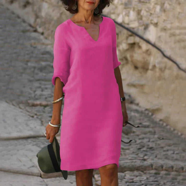 Aliams | Elegantes Sommerkleid Aus Leinen mit V-Ausschnitt
