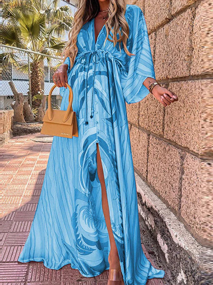 Aliams | Elegnat Bedrucktes Beach Cover Up Kleid