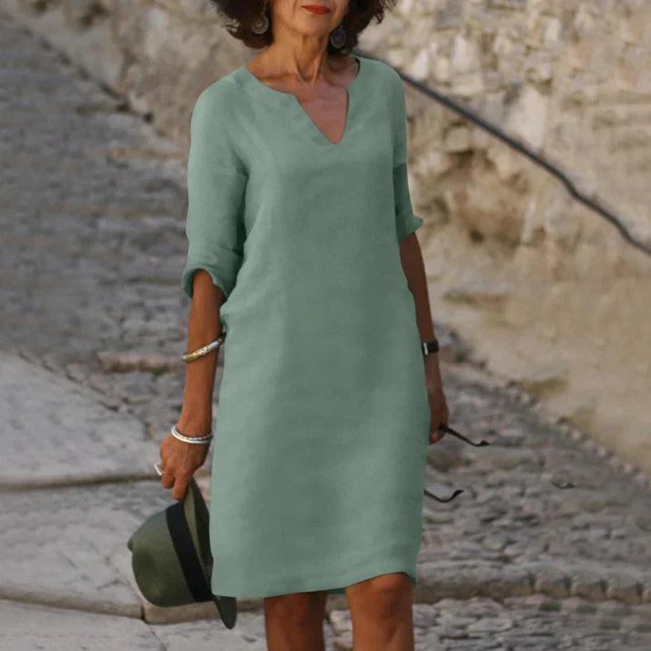 Aliams | Elegantes Sommerkleid Aus Leinen mit V-Ausschnitt