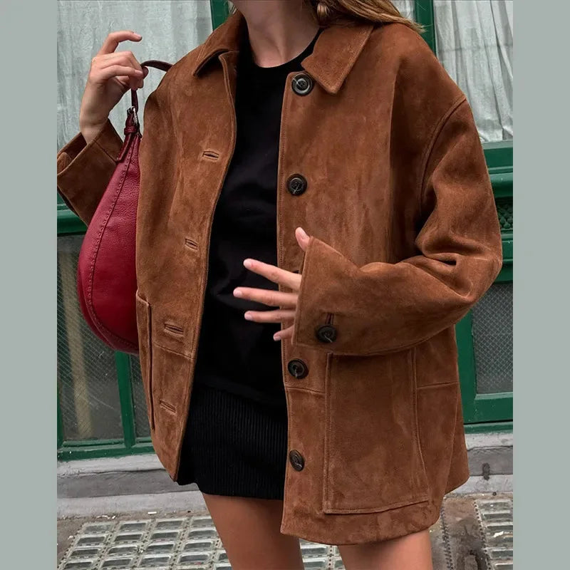 Aliams | Große Wildleder Button-Up-Jacke für Damen