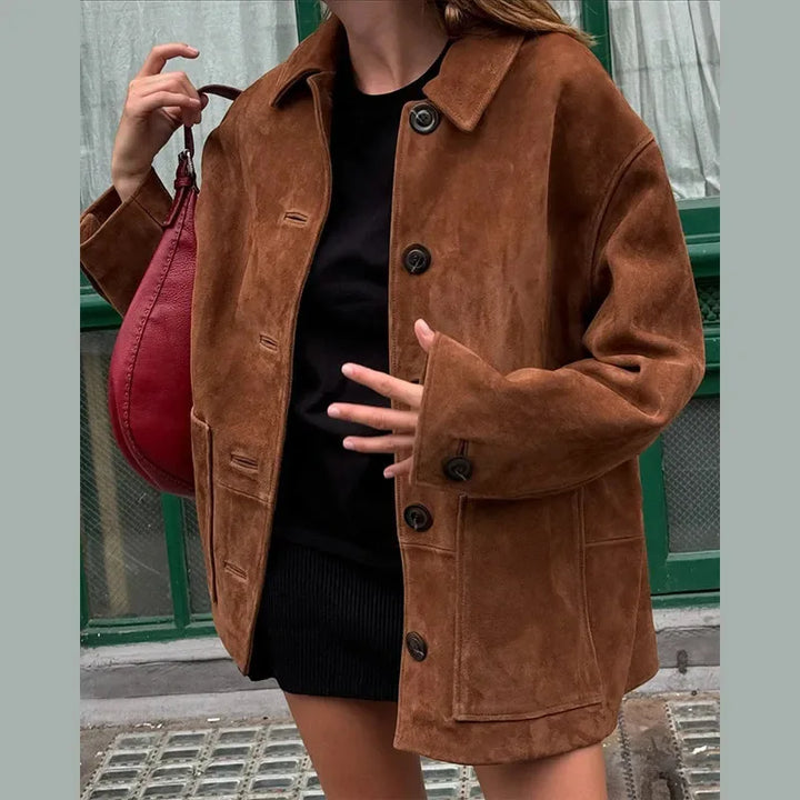Aliams | Große Wildleder Button-Up-Jacke für Damen