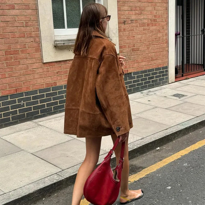 Aliams | Große Wildleder Button-Up-Jacke für Damen