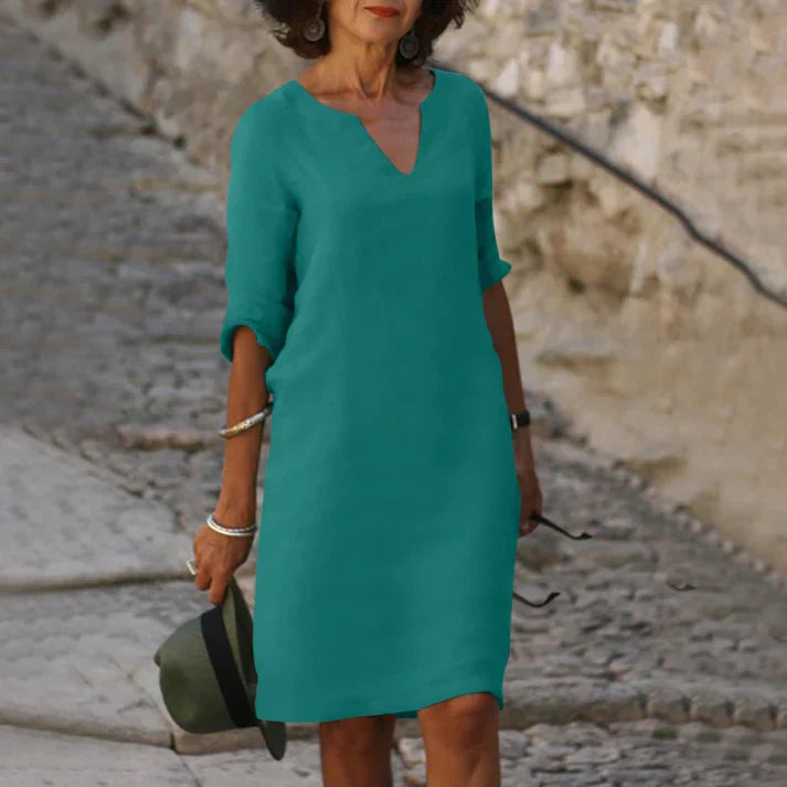 Aliams | Elegantes Sommerkleid Aus Leinen mit V-Ausschnitt