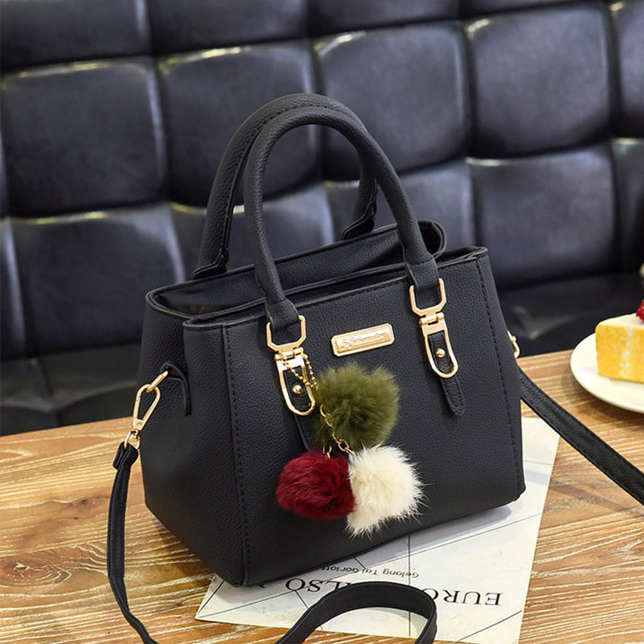 Aliams | Damen-Tasche Lederhandtasche mit 3 weichen Plüschbällen