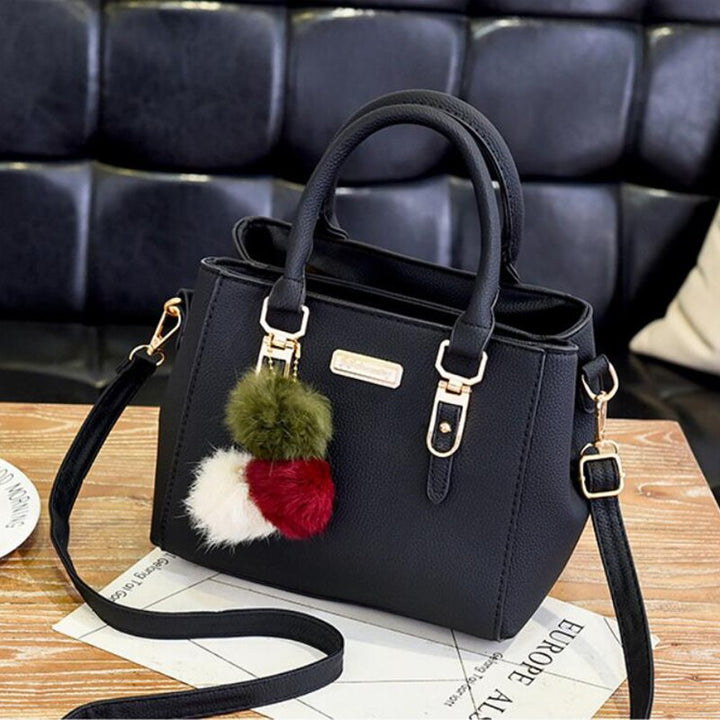 Aliams | Damen-Tasche Lederhandtasche mit 3 weichen Plüschbällen