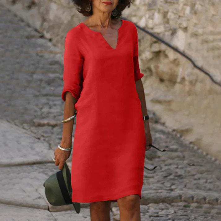 Aliams | Elegantes Sommerkleid Aus Leinen mit V-Ausschnitt