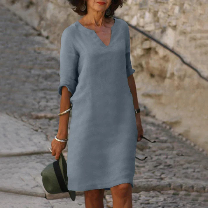 Aliams | Elegantes Sommerkleid Aus Leinen mit V-Ausschnitt