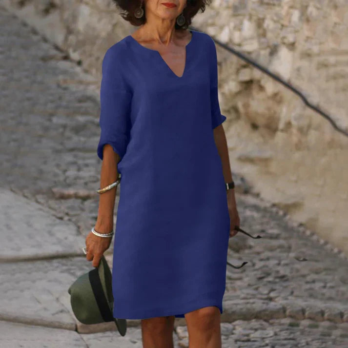 Aliams | Elegantes Sommerkleid Aus Leinen mit V-Ausschnitt