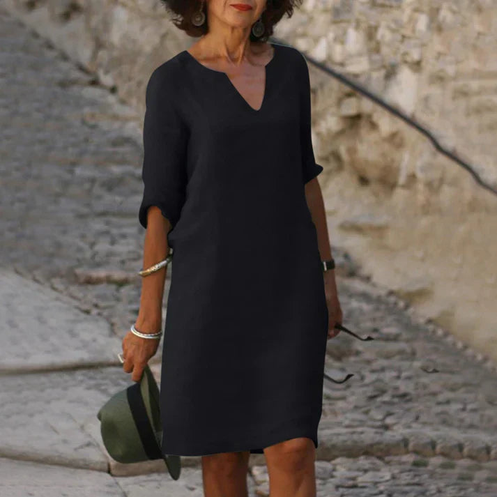 Aliams | Elegantes Sommerkleid Aus Leinen mit V-Ausschnitt