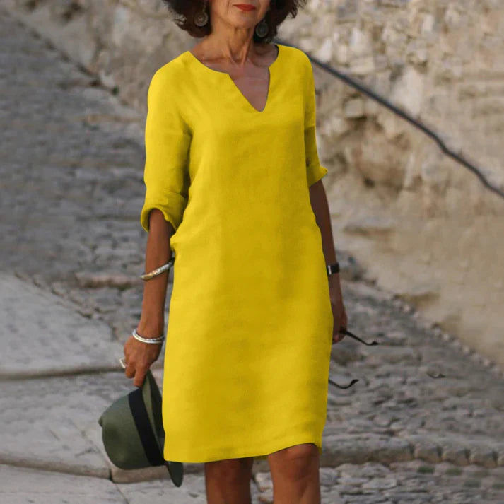 Aliams | Elegantes Sommerkleid Aus Leinen mit V-Ausschnitt