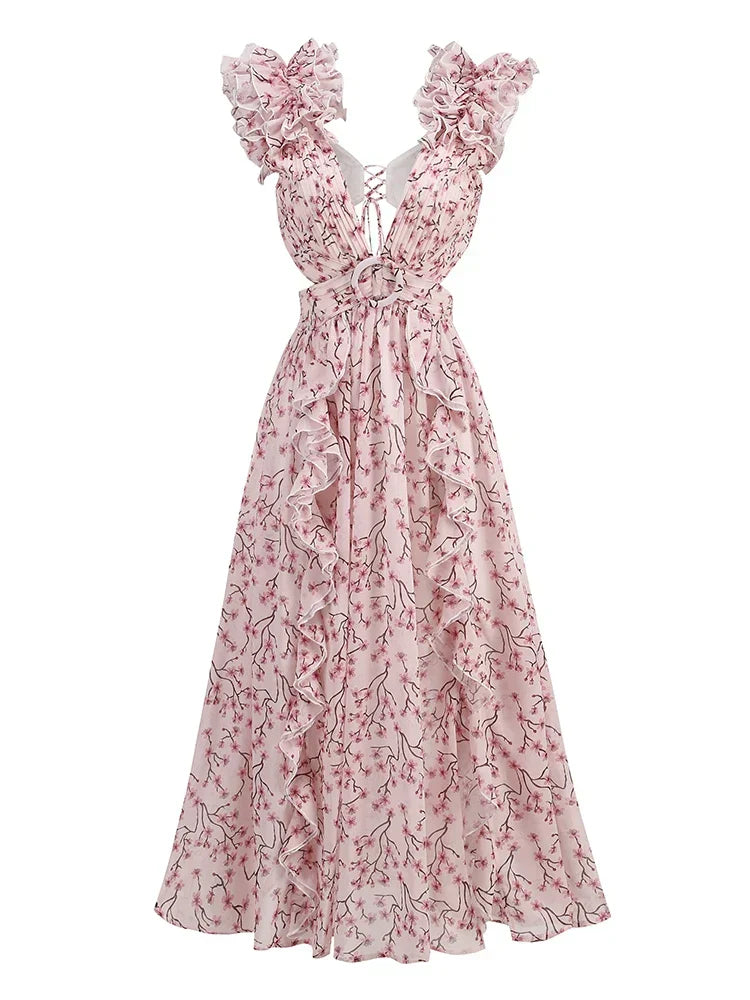 Aliams | Cutout Rüsch Maxi Kleid