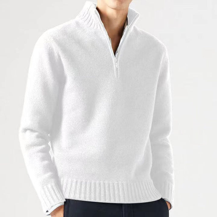 Herren Pullover Mit Revers Und Reißverschluss Einfarbig