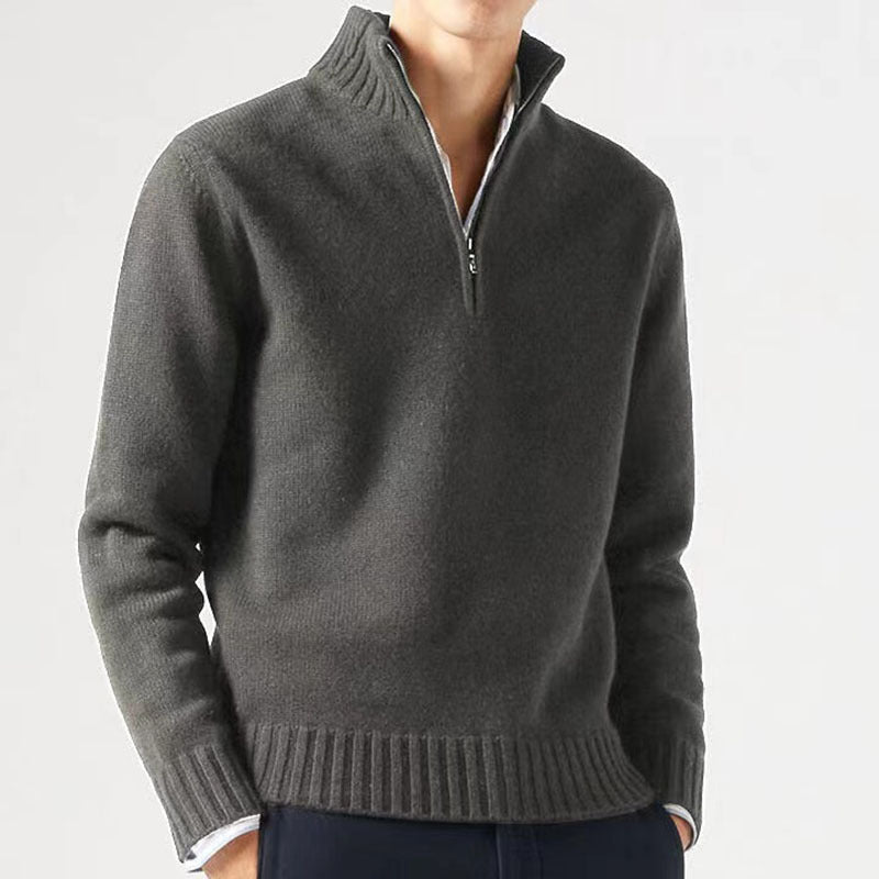 Herren Pullover Mit Revers Und Reißverschluss Einfarbig