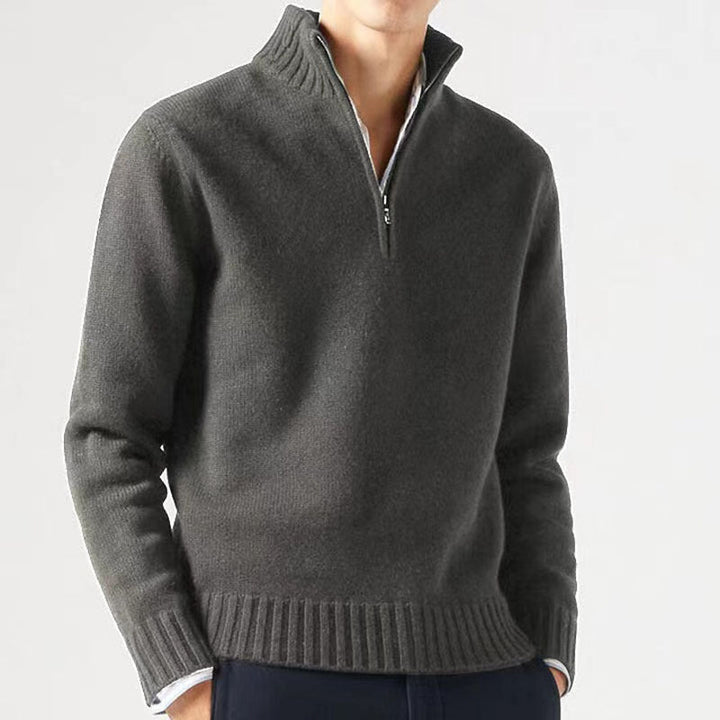 Herren Pullover Mit Revers Und Reißverschluss Einfarbig