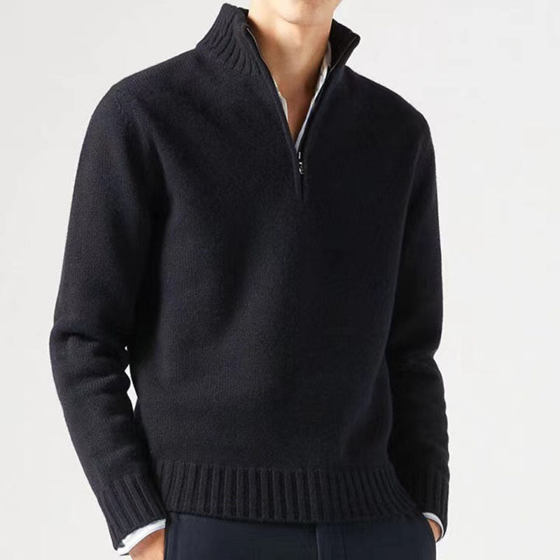 Herren Pullover Mit Revers Und Reißverschluss Einfarbig
