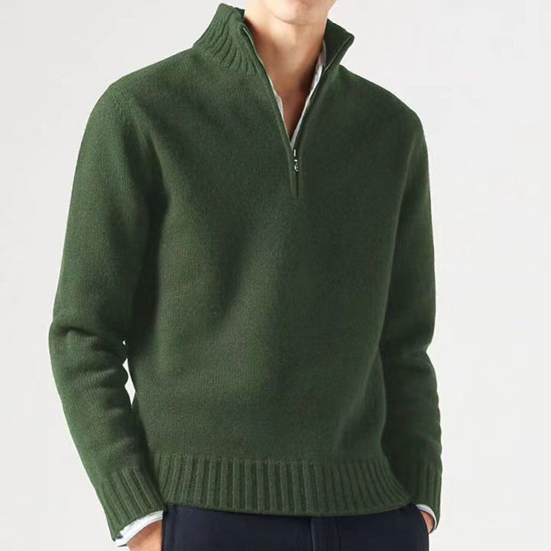 Herren Pullover Mit Revers Und Reißverschluss Einfarbig