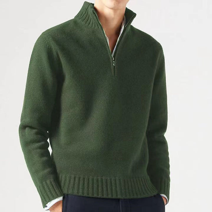 Herren Pullover Mit Revers Und Reißverschluss Einfarbig