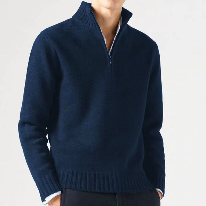 Herren Pullover Mit Revers Und Reißverschluss Einfarbig