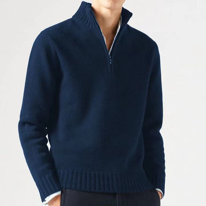 Herren Pullover Mit Revers Und Reißverschluss Einfarbig