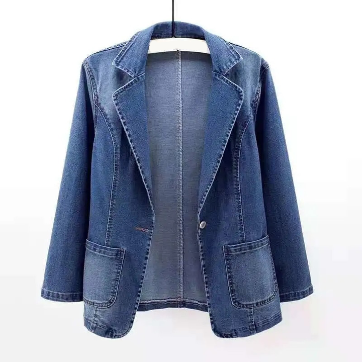 Damen Denim Blazer - Bequeme Passform, Knitterfrei