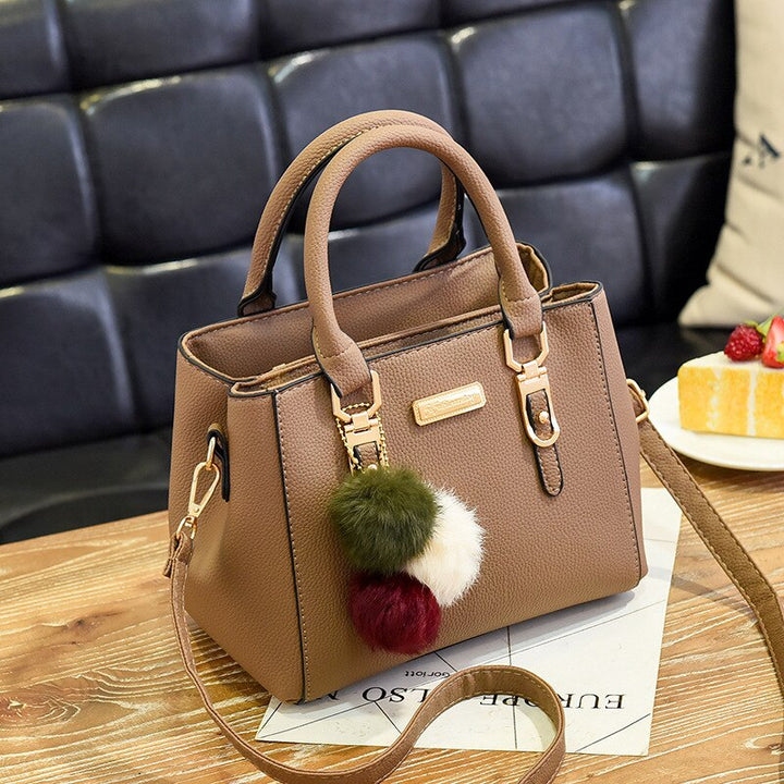 Aliams | Damen-Tasche Lederhandtasche mit 3 weichen Plüschbällen