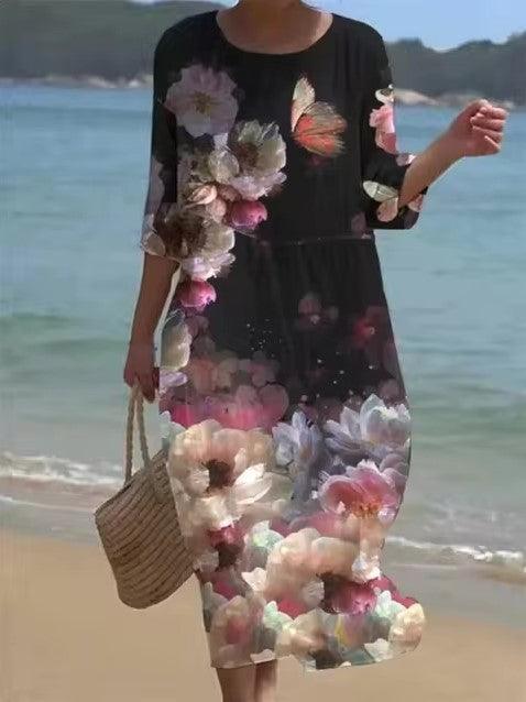 Elegantes Geblümtes Kleid Mit Bauchbedeckung
