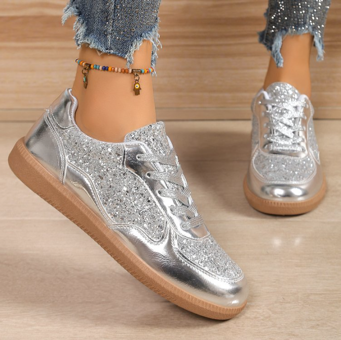 Damen Modische Sneaker mit Schimmerndem Obermaterial und Rutschfester Sohle Aliams