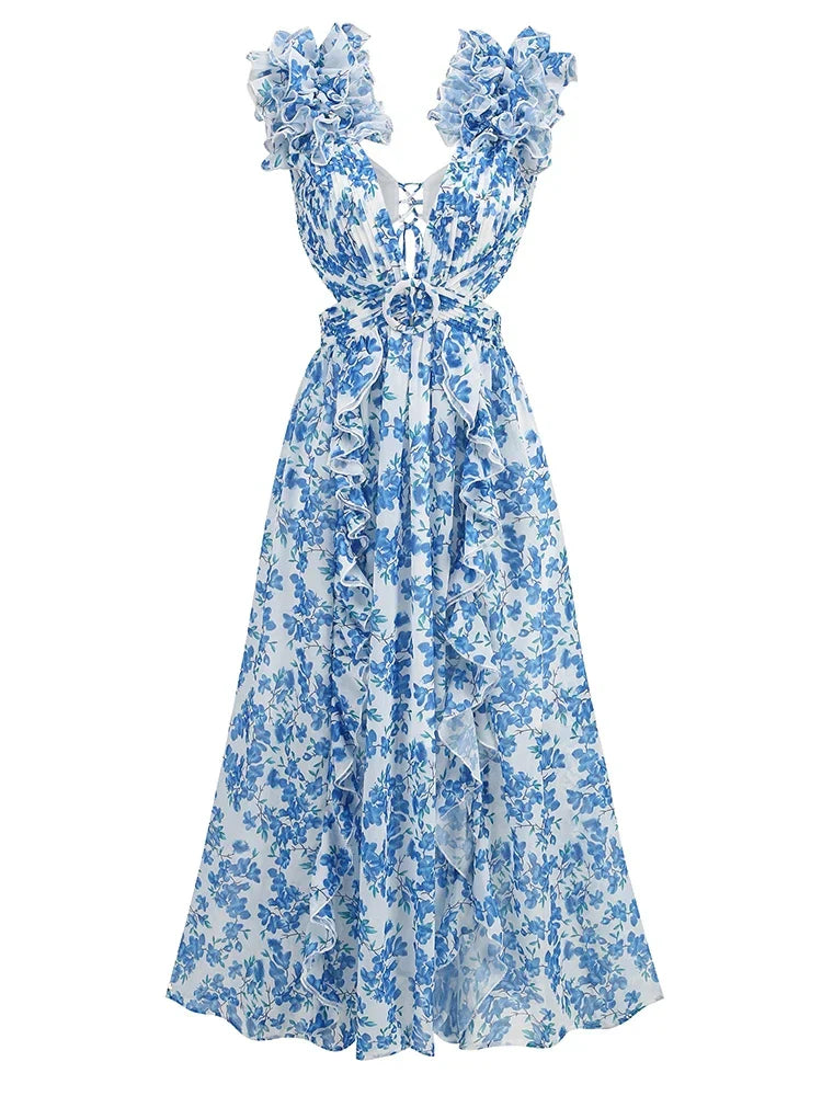 Aliams | Cutout Rüsch Maxi Kleid