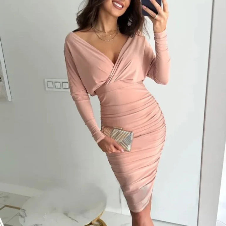 Aliams | V-Ausschnitt Langärmelig Party-Kleid