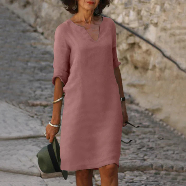 Aliams | Elegantes Sommerkleid Aus Leinen mit V-Ausschnitt