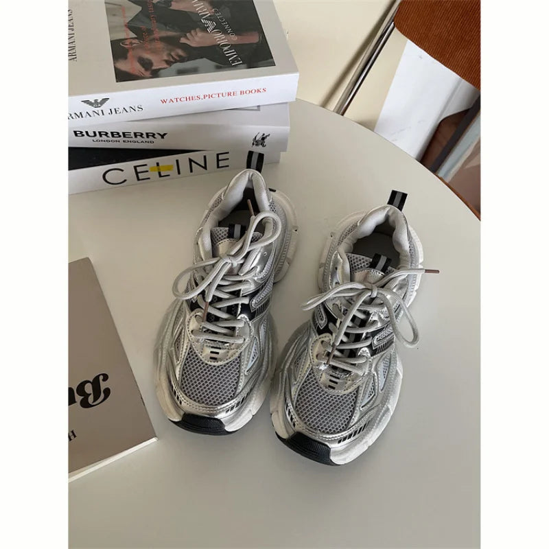Aliams | Chunky Mesh Sneaker Damen Bequeme & Sportliche Schuhe mit Trendiger Sohle, Grau
