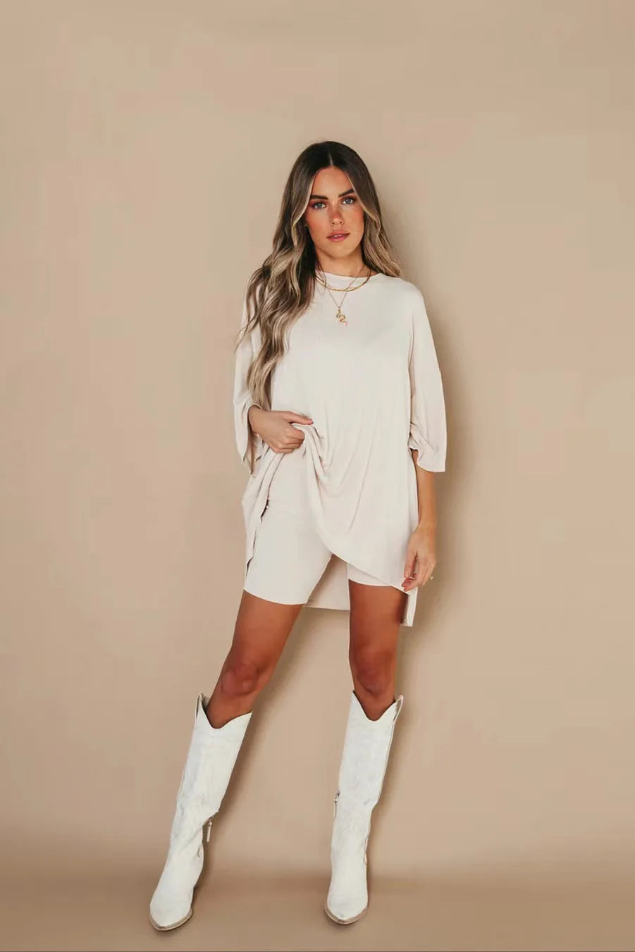 Aliams | Damen Lounge Satz mit Oversize T-Shirt und Biker Shorts