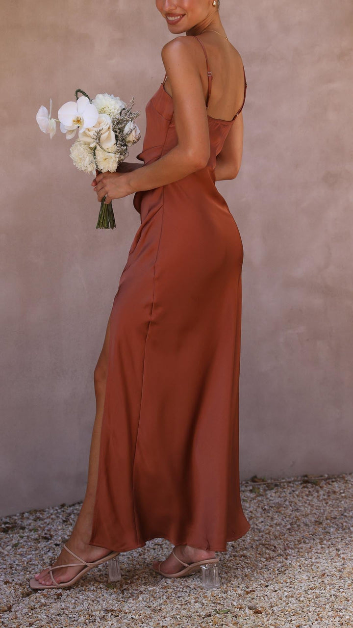 Aliams | Quadrat-Ausschnitt Satin Plissiertes Maxikleid