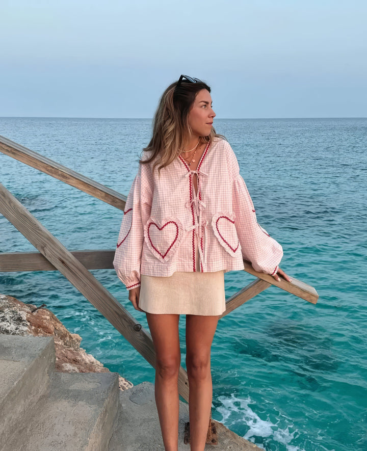Oversized Plaid Bluse Mit Bindeband Für Damen