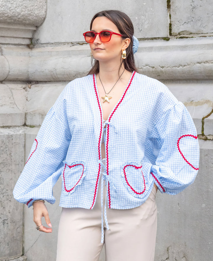 Oversized Plaid Bluse Mit Bindeband Für Damen