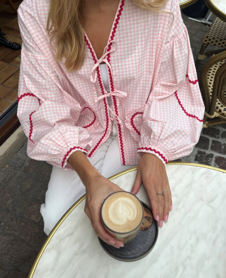 Oversized Plaid Bluse Mit Bindeband Für Damen